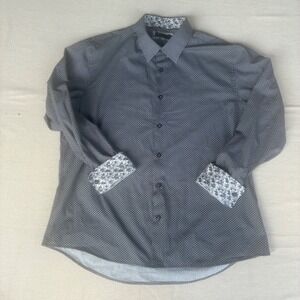 Level Ten Button Down Shirt Mens 2XL Black Geometric Modern Fit Excellent